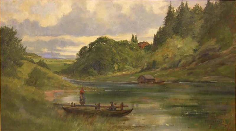 Johan Fredrik Krouthen Woman and Boat France oil painting art